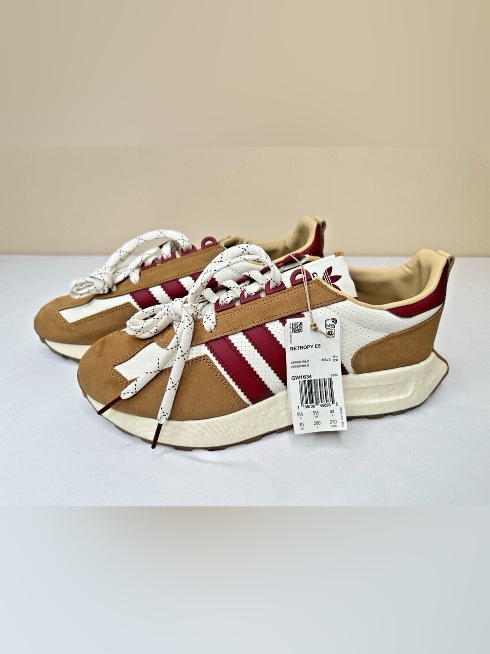 Adidas Retropy E5  Burgundy and White Sneaker Men's Shoe Size 10 GW1634 - NEW!